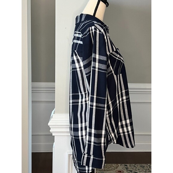 Lucky Brand Womens Plaid Blouse Navy & White Button Collar Pockets Sz M - Picture 3 of 5
